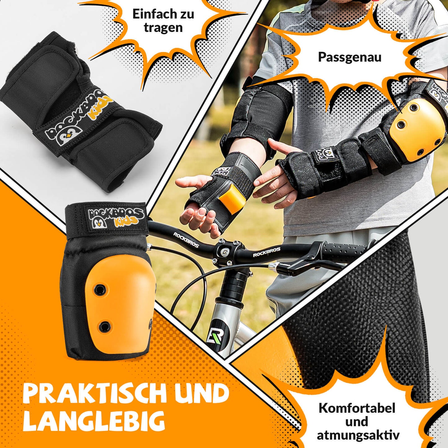 Knäskydd för barn 6-i-1 komfortskyddsset cykelsportskydd ROCKBROS