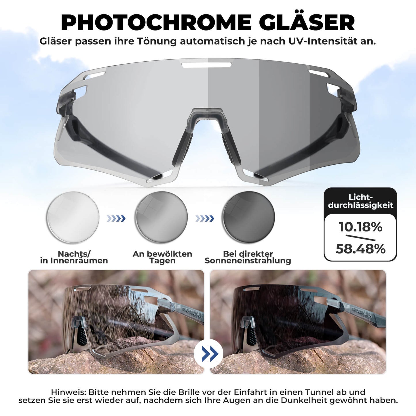 Solglasögon, vindtäta cykelglasögon för utomhussporter, ROCKBROS