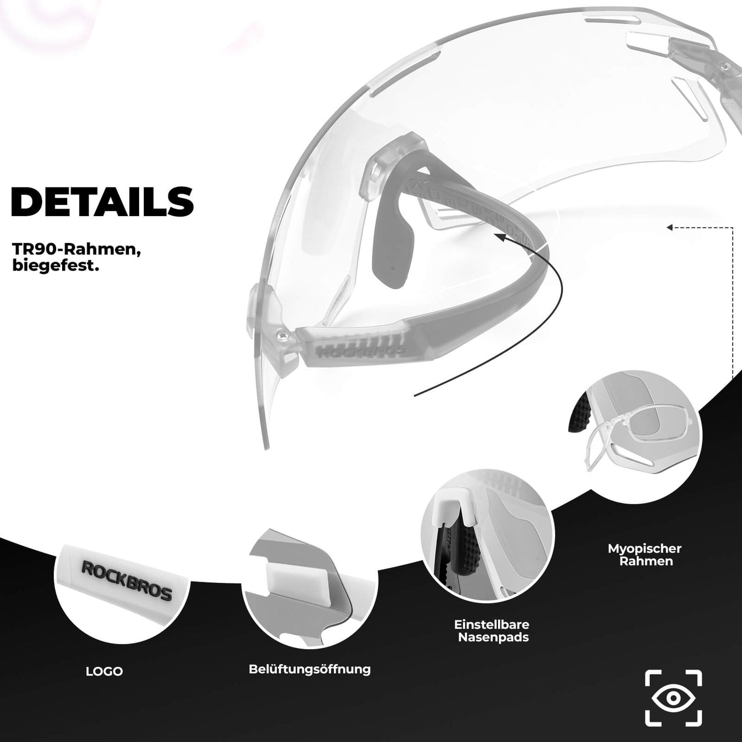 Solglasögon, vindtäta cykelglasögon för utomhussporter, ROCKBROS