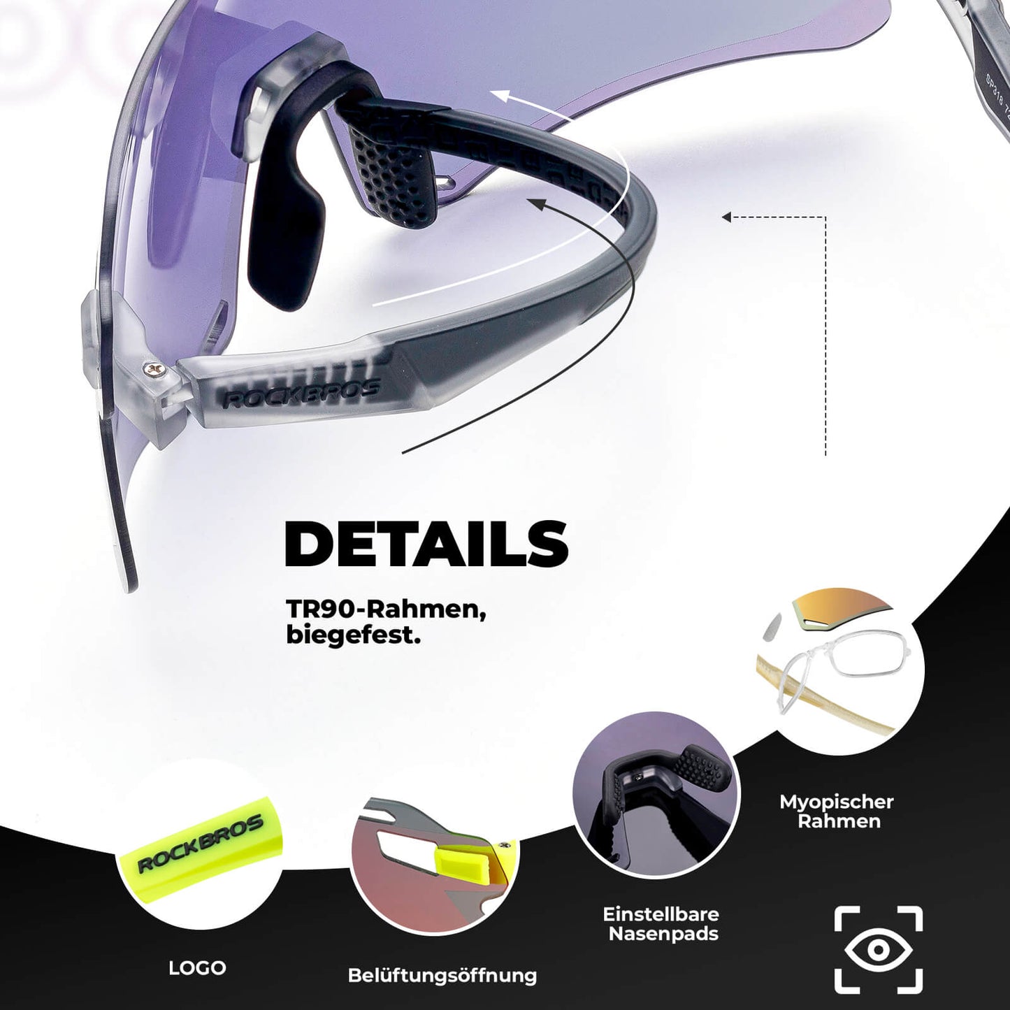 Solglasögon, vindtäta cykelglasögon för utomhussporter, ROCKBROS