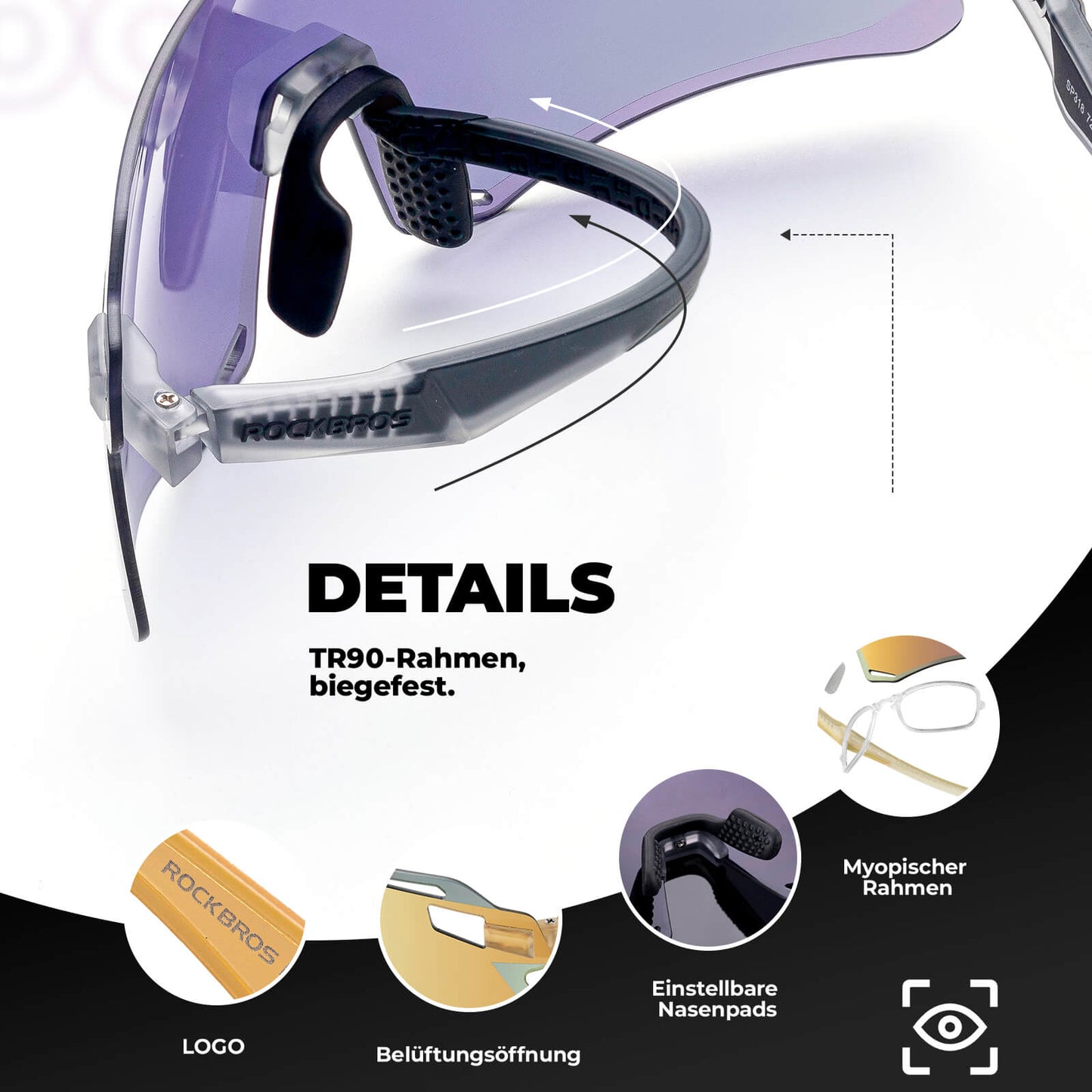 Solglasögon, vindtäta cykelglasögon för utomhussporter, ROCKBROS