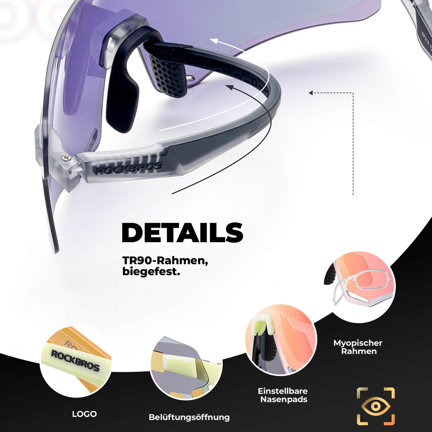 Solglasögon, vindtäta cykelglasögon för utomhussporter, ROCKBROS