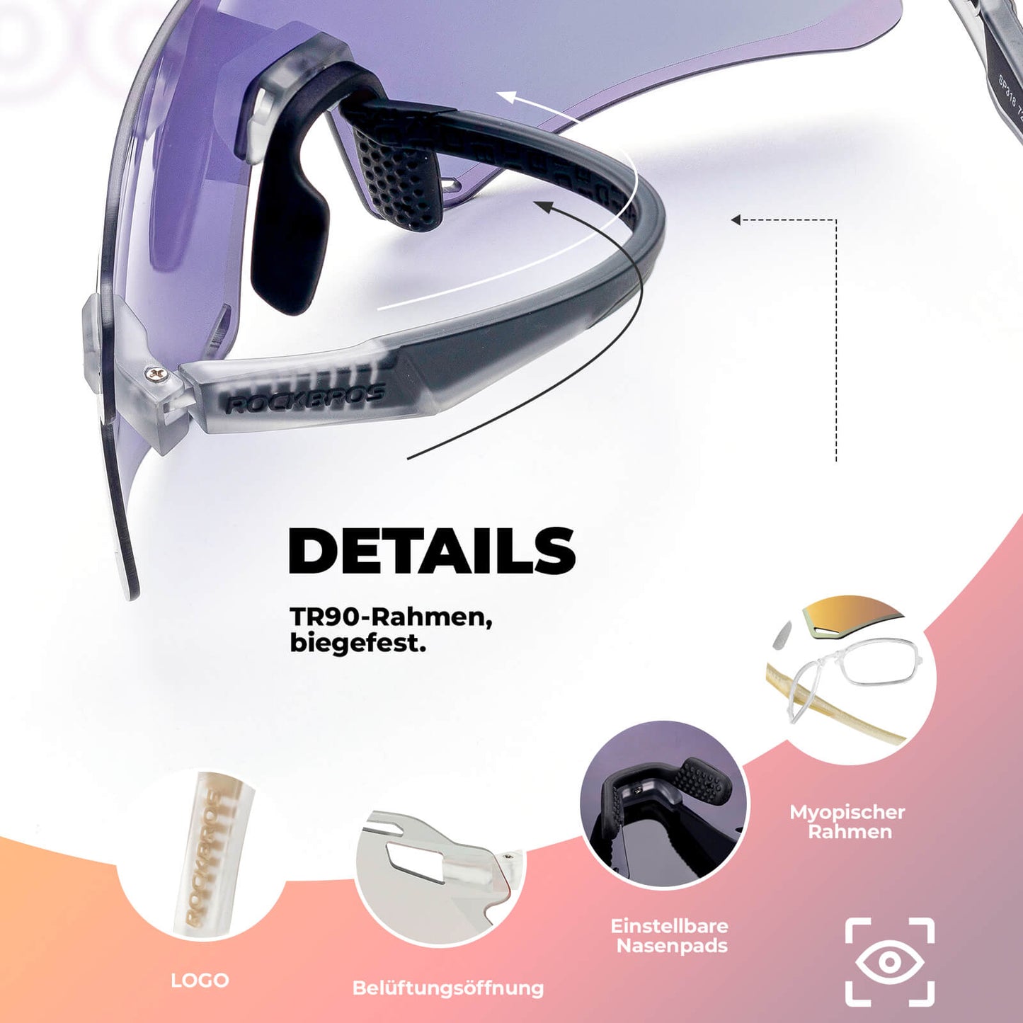 Solglasögon, vindtäta cykelglasögon för utomhussporter, ROCKBROS