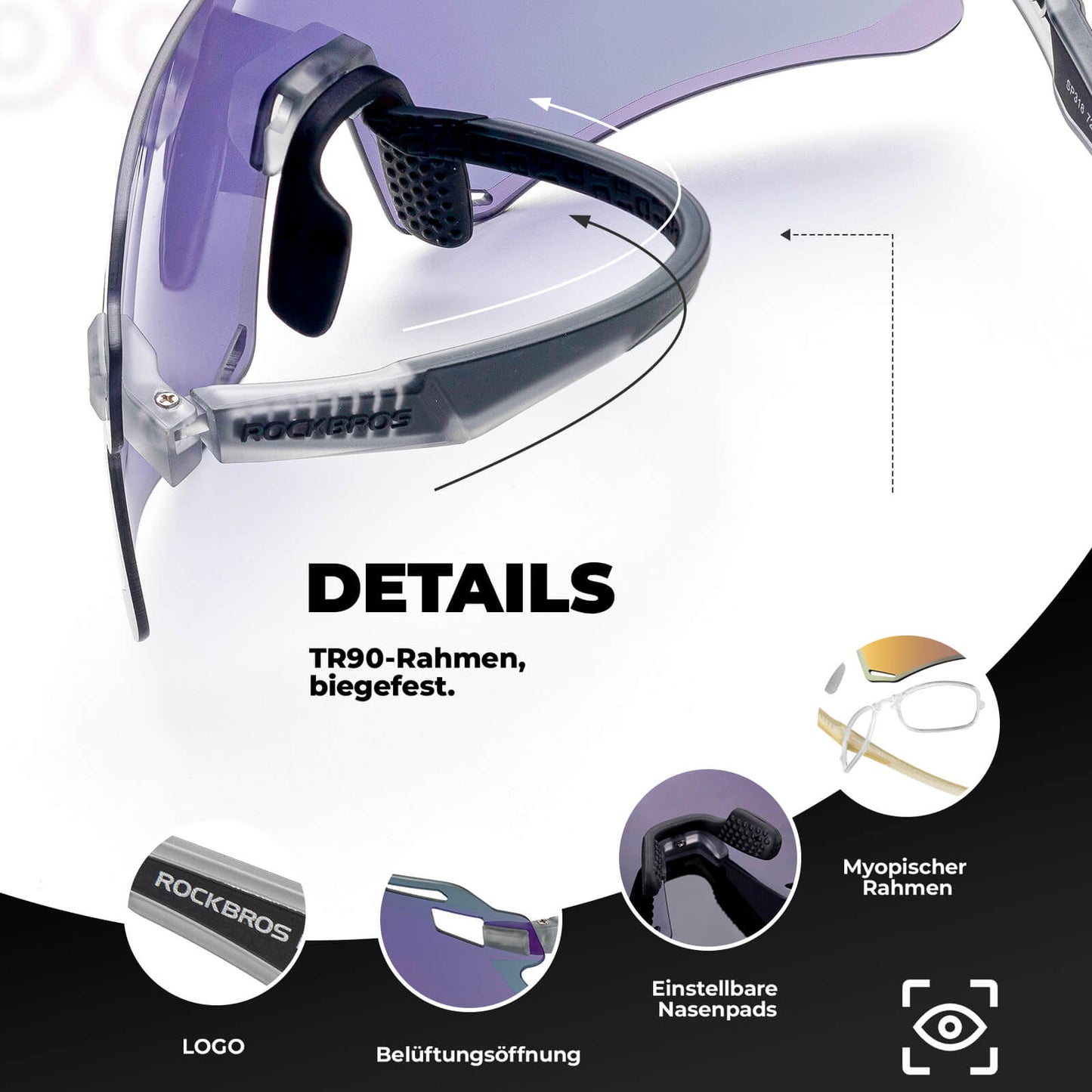 Solglasögon, vindtäta cykelglasögon för utomhussporter, ROCKBROS