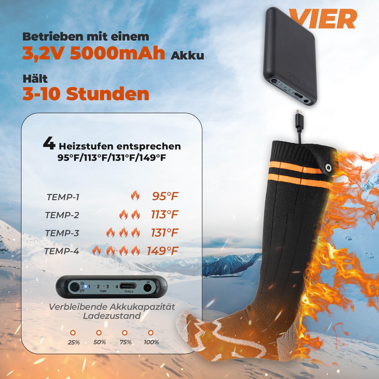 Sportstrumpor, cykelstrumpor, vintervärmestrumpor, laddningsbara 5000mAh ROCKBROS