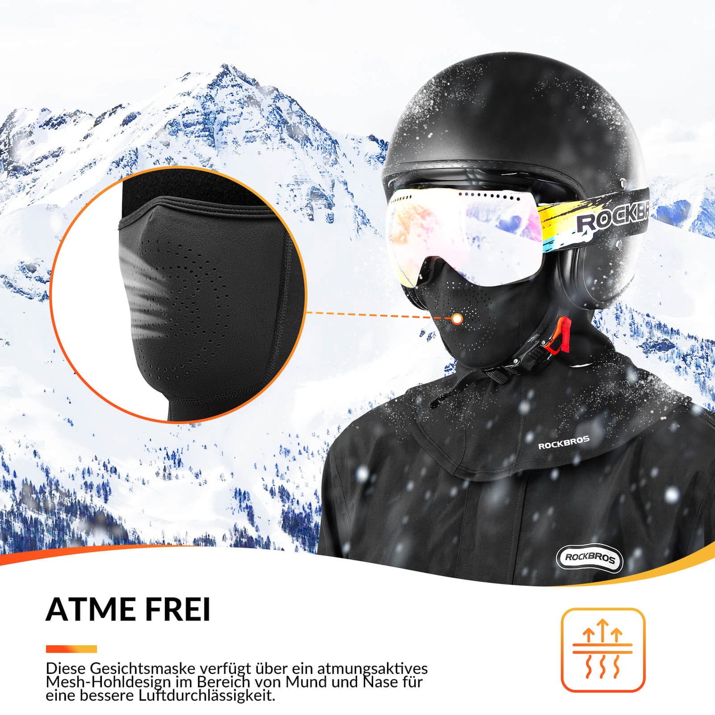 Balaklava ansiktsmask, höst/vinter, varm, med hål för glasögon, ROCKBROS