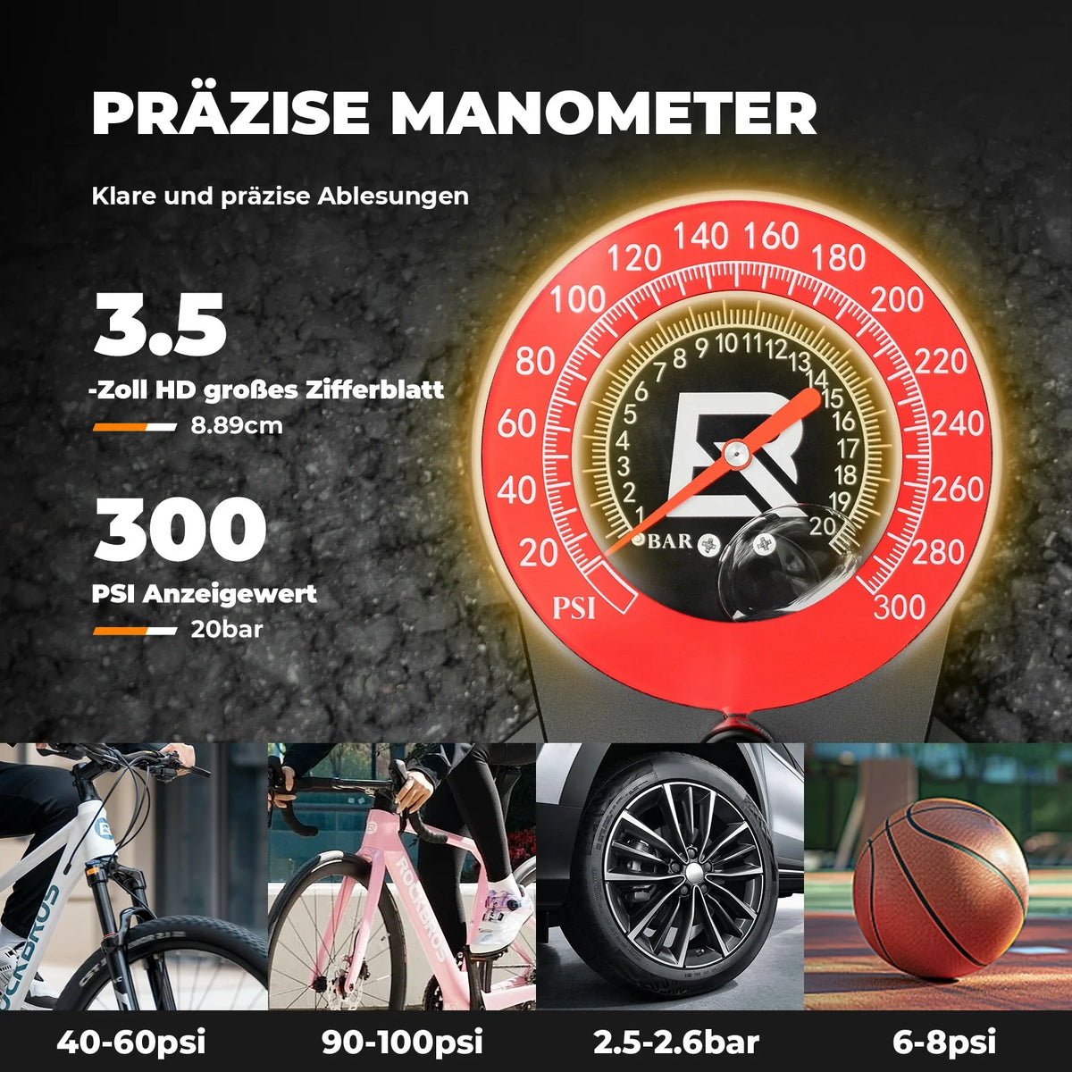 ROCKBROS Golvpump för cykel 240PSI med manometer