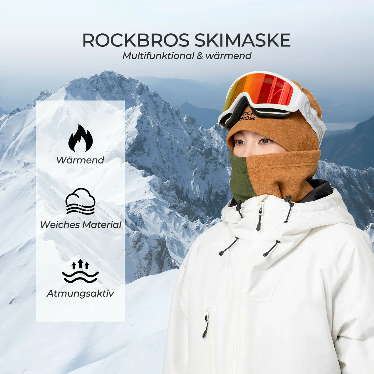 ROCKBROS Vinter rörformad halsduk Fleece halsvärmare, Vindtätt multifunktionstyg