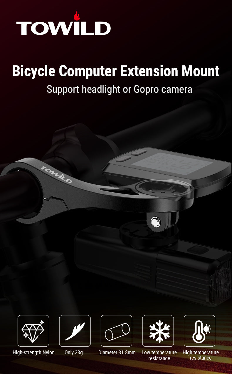 TOWILD AS90 Cykelstyre Ficklampsfäste förlängningsfäste för cykeldatorlampa och GoPro GARMIN XOSS iGPSport