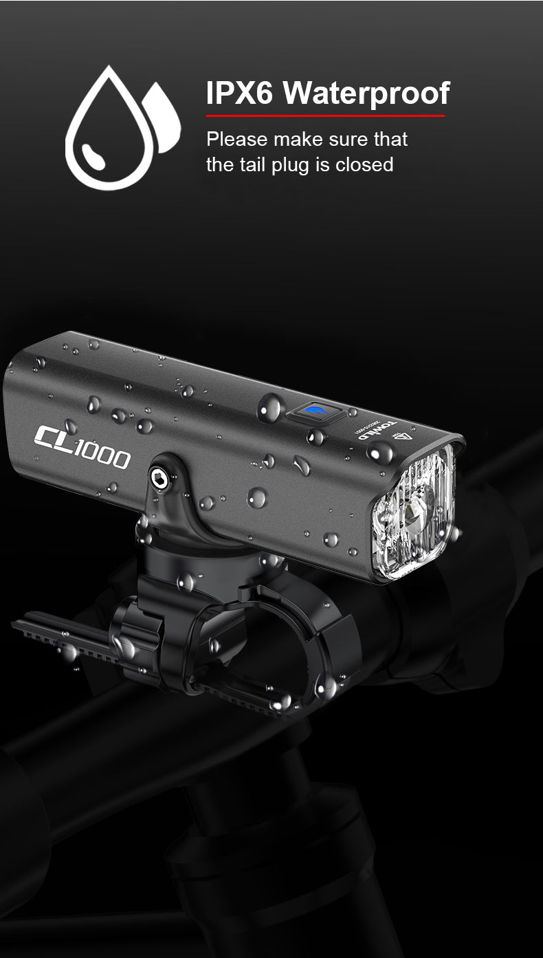 TOWILD CL1000 cykellampa för nattkörning Kompatibel med Garmin/GoPro Mount 1000 Lumen Ljusstark cykelstrålkastare 4000mAh batteri Vattentät cykellampa för pendlare