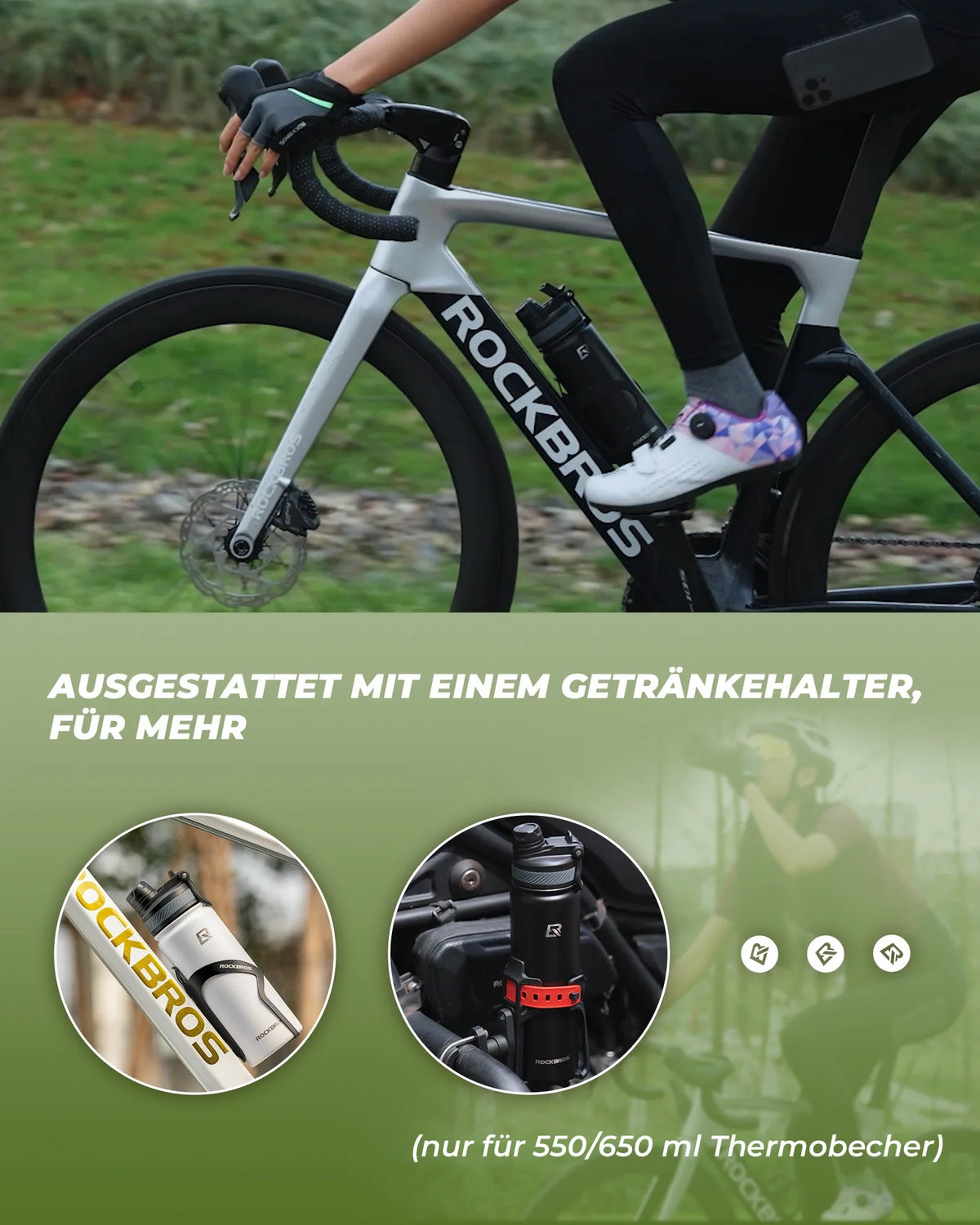 ROCKBROS Drickflaska i rostfritt stål 550ml/650ml/1000ml/1200ml Isoleringskanna BPA-fri Cykelflaska
