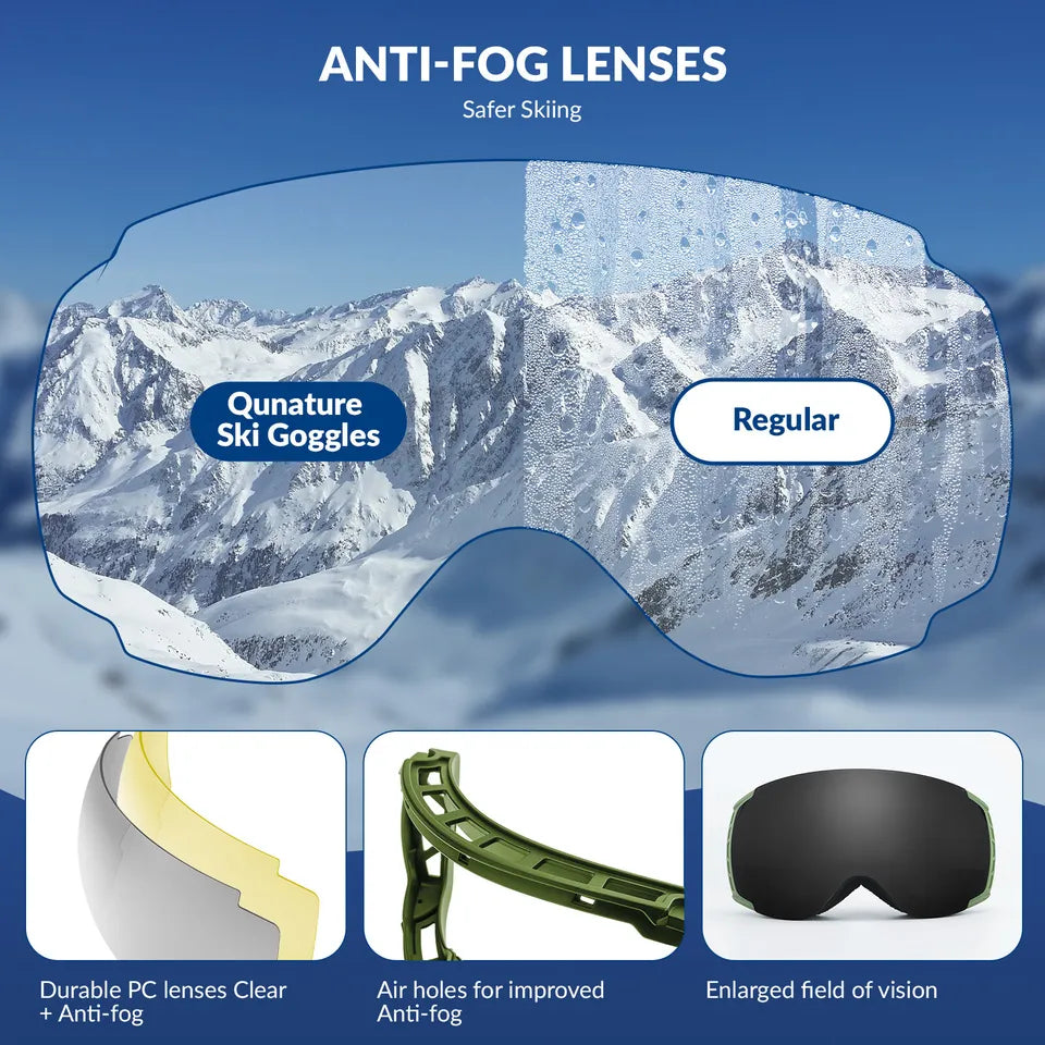 Qunature skidglasögon, snowboardglasögon, anti-fog UV400 dam/män för glasögonbärare