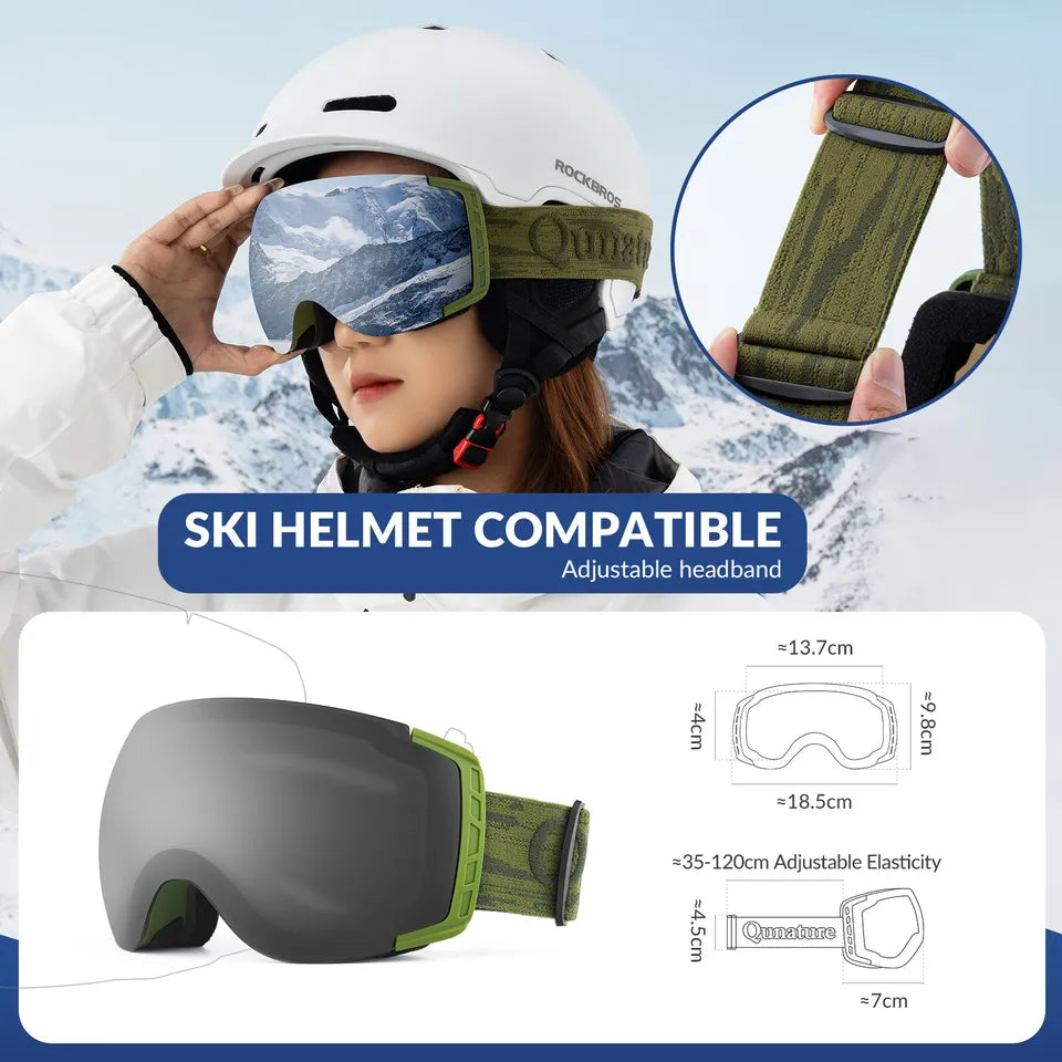 Qunature skidglasögon, snowboardglasögon, anti-fog UV400 dam/män för glasögonbärare