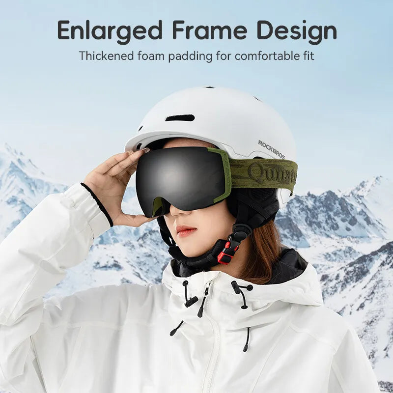 Qunature skidglasögon, snowboardglasögon, anti-fog UV400 dam/män för glasögonbärare