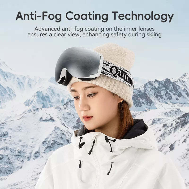Qunature skidglasögon, snowboardglasögon, anti-fog UV400 dam/män för glasögonbärare