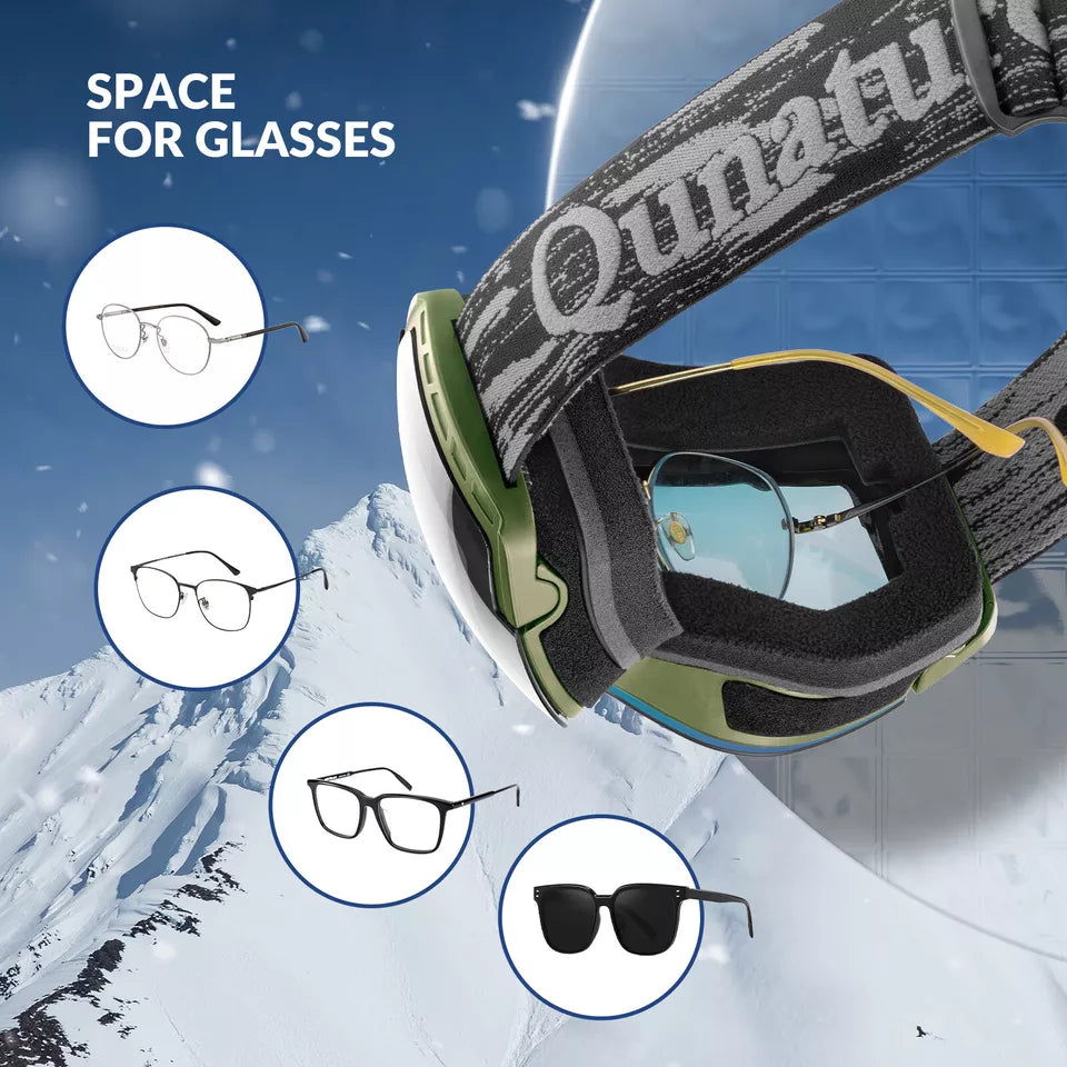 Qunature skidglasögon, snowboardglasögon, anti-fog UV400 dam/män för glasögonbärare