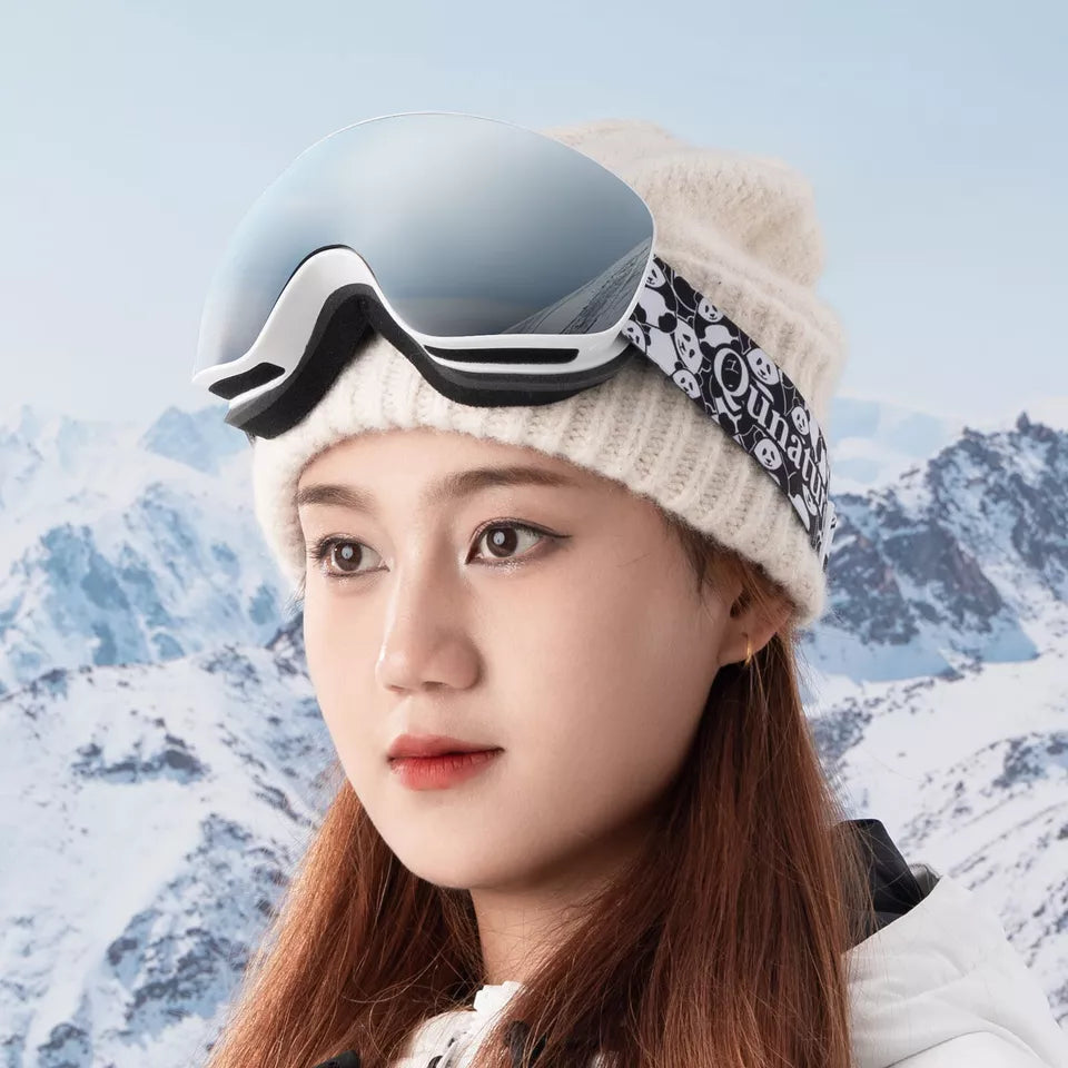 Qunature skidglasögon, snowboardglasögon för barn och vuxna som bär glasögon, anti-fog