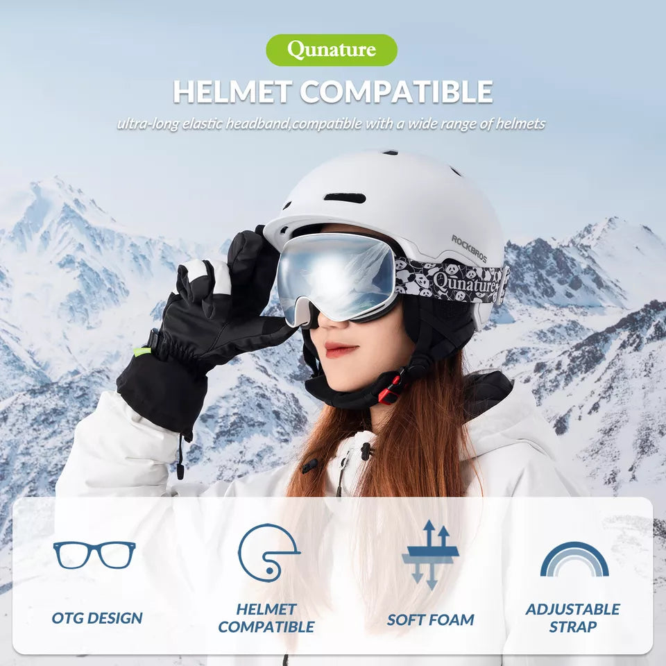 Qunature skidglasögon, snowboardglasögon för barn och vuxna som bär glasögon, anti-fog