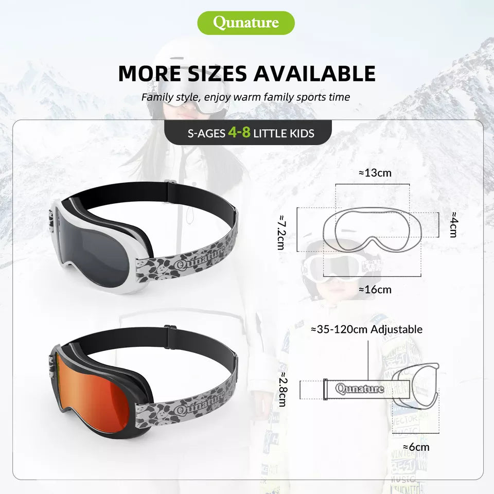 Qunature skidglasögon, snowboardglasögon för barn och vuxna som bär glasögon, anti-fog