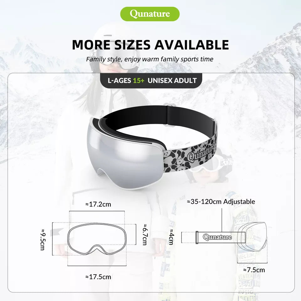 Qunature skidglasögon, snowboardglasögon för barn och vuxna som bär glasögon, anti-fog