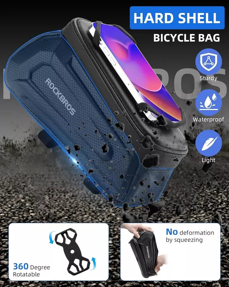 ROCKBROS cykelväska 1,5 liter hård ramväska med mobiltelefonhållare upp till 6,5 tum
