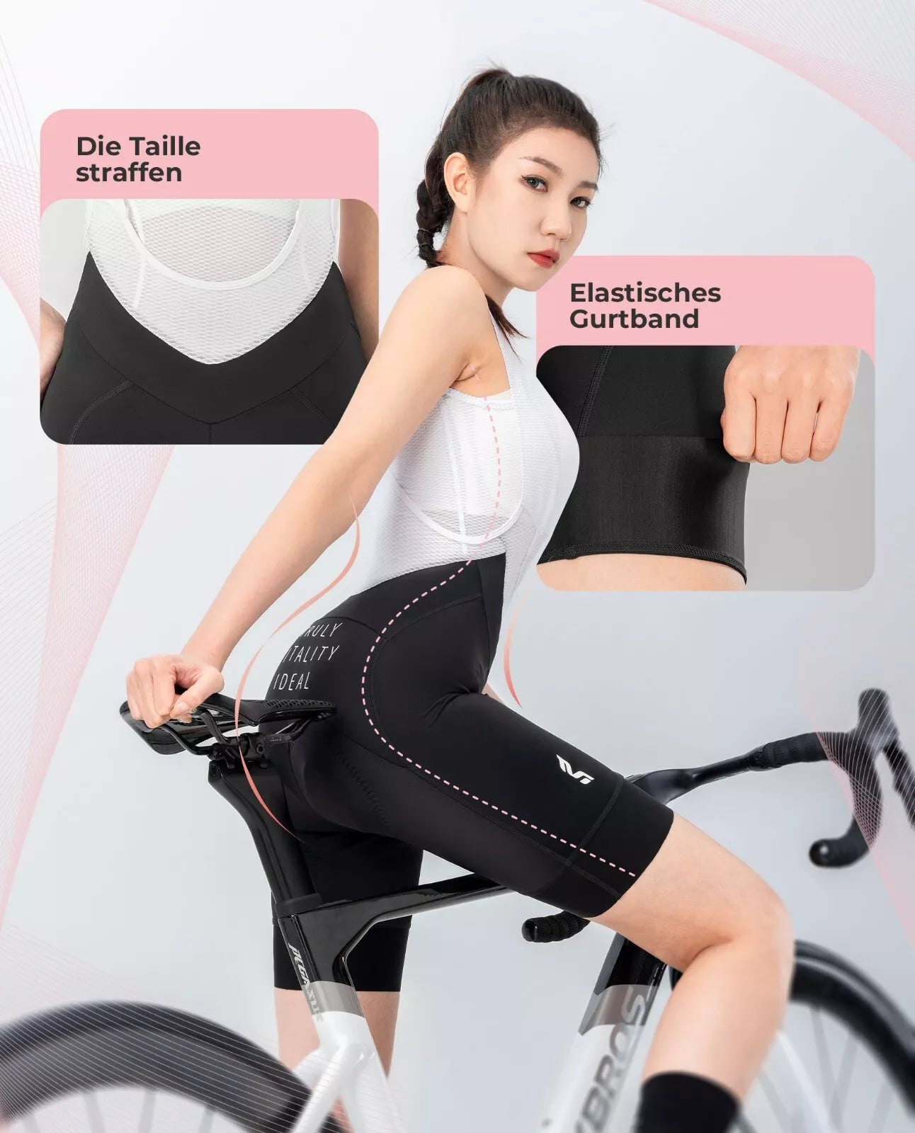 ROCKBROS Cykelbyxshorts för kvinnor med remmar, Vadderade Cykelhaklappshorts, MTB