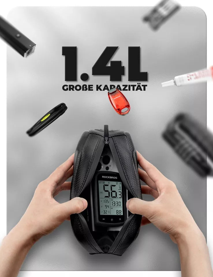 ROCKBROS 1,4L ramväska cykelväska för cykelramar vattentät upp till 6,8 tum