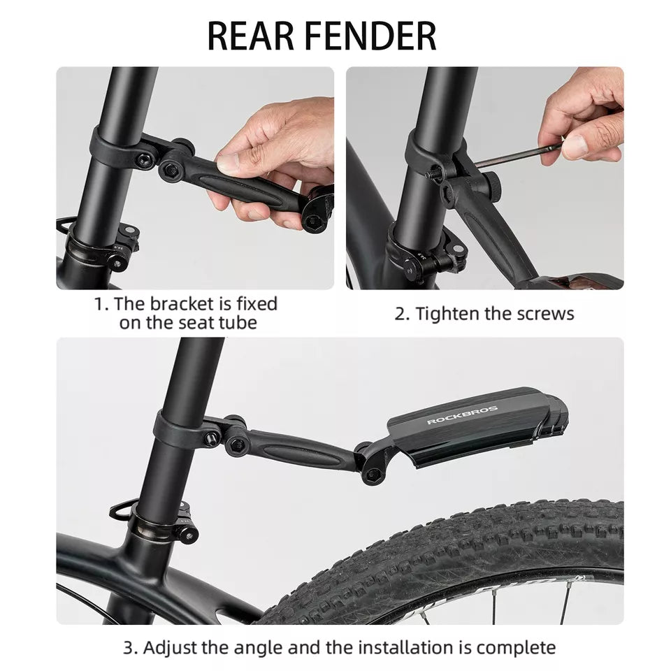 ROCKBROS cykelstänkskärm fram + bak för 24-29 tum, infällbar och justerbar