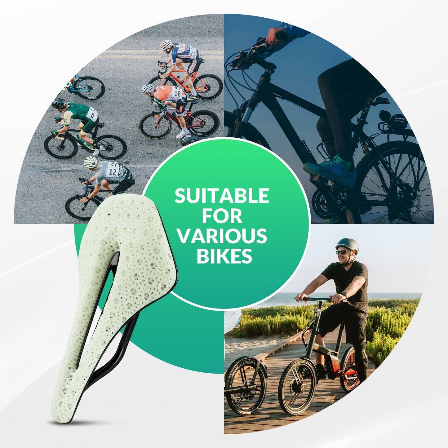 3D-printad kolfibersadel för racercykel, ultralätt, stötdämpande, ergonomisk, ROCKBROS