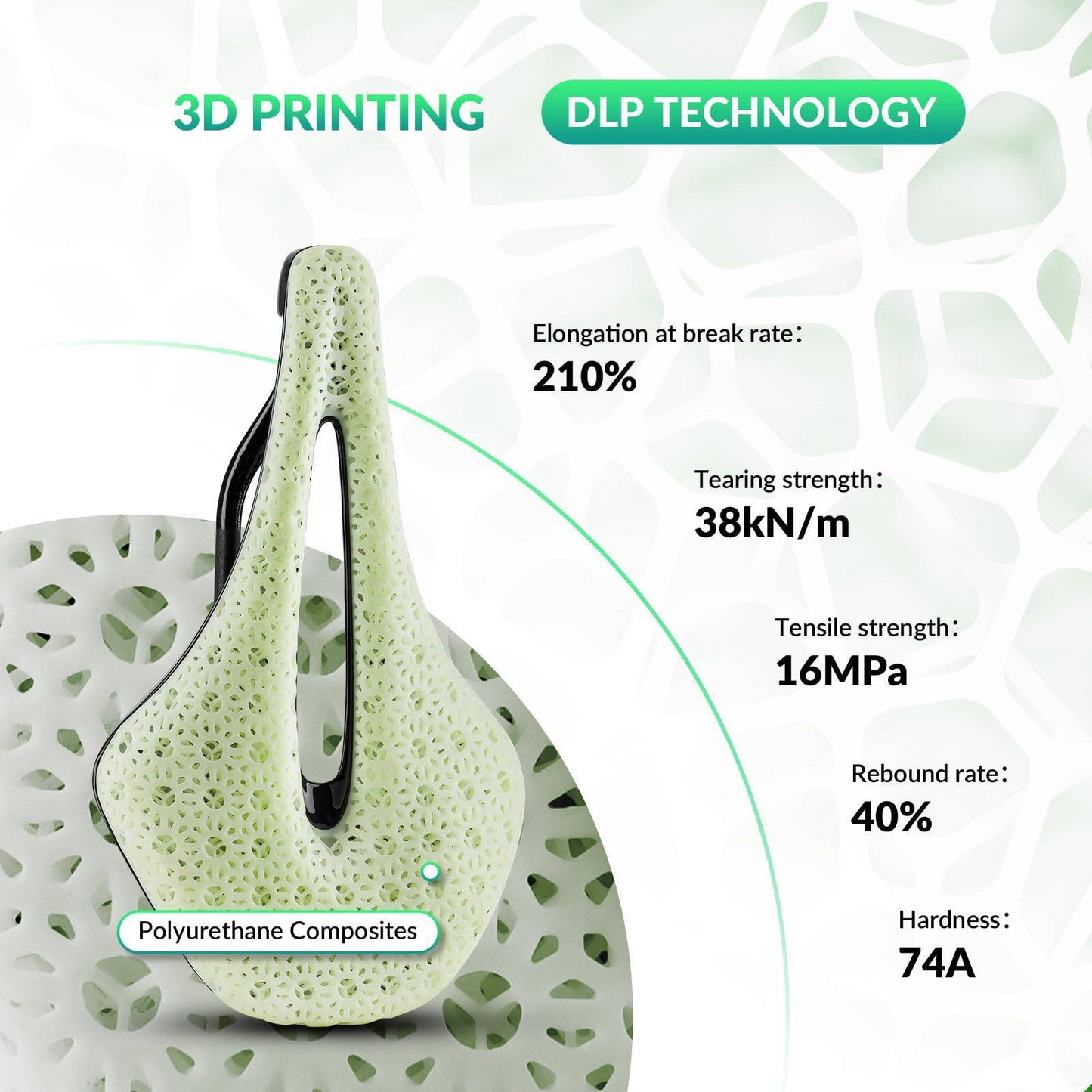 3D-printad kolfibersadel för racercykel, ultralätt, stötdämpande, ergonomisk, ROCKBROS