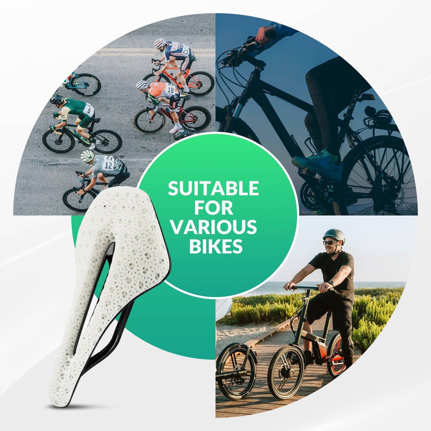 3D-printad kolfibersadel för racercykel, ultralätt, stötdämpande, ergonomisk, ROCKBROS