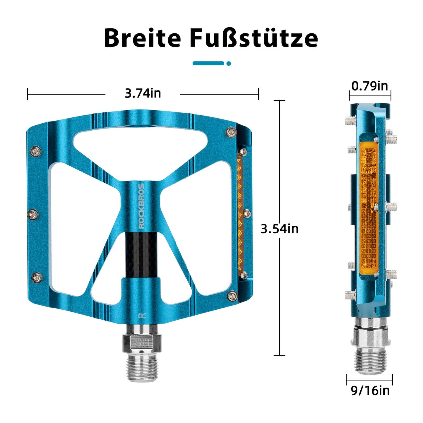 Cykelpedaler i aluminium 9/16 tum med två PVC-reflektorer ROCKBROS