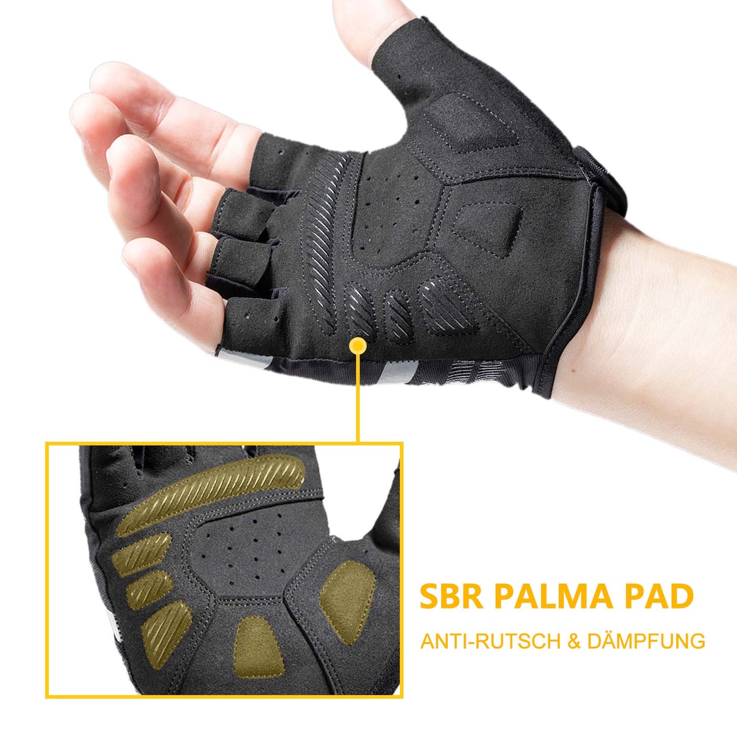 Halkfria ridhandskar med reflekterande halvfingrar, storlekar S-XXL, ROCKBROS