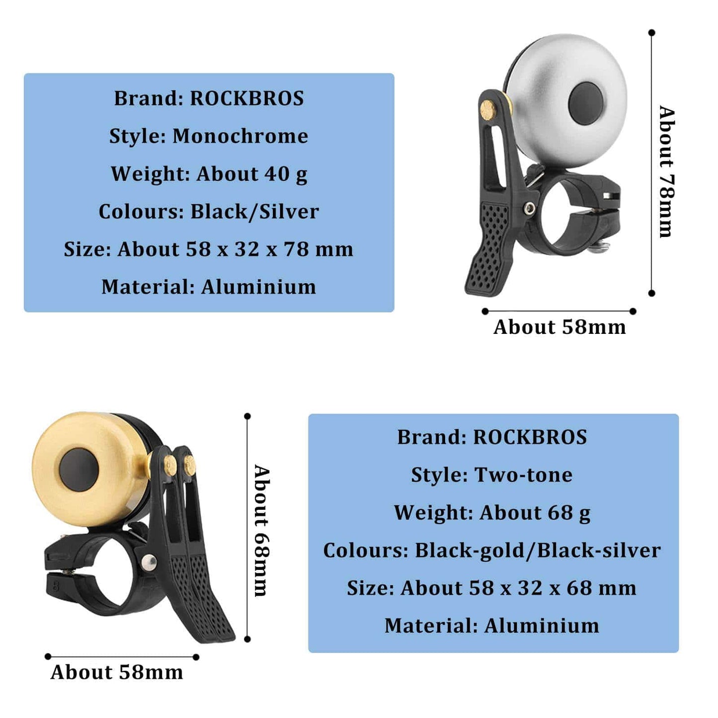 Klassisk cykelklocka i mässing Mini cykelklockor 1-2 ringsignal ROCKBROS