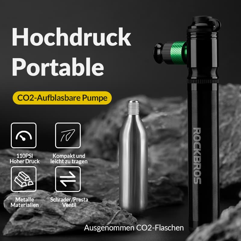 CO2 cykelpump 110 PSI aluminium minipump svart ROCKBROS