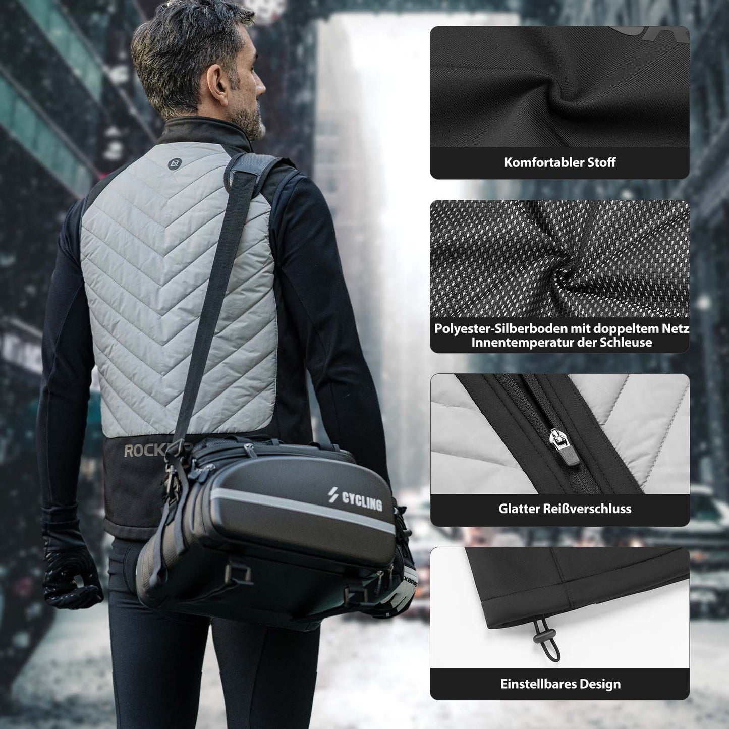 ROCKBROS elektrisk värmeväst med 3 temperaturinställningar för män/kvinnor