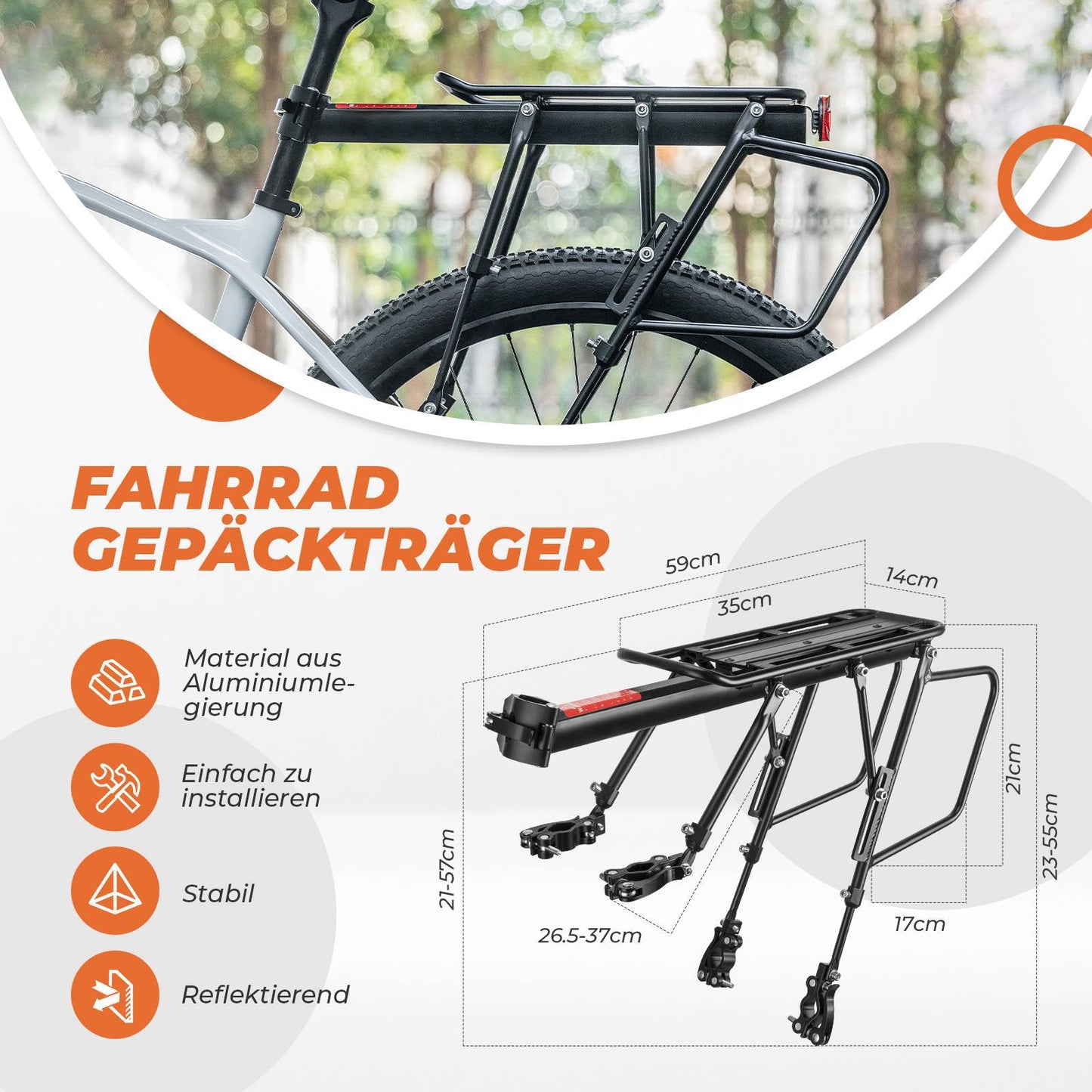 Justerbar cykelpakethållare med snabbkoppling och reflex, ROCKBROS