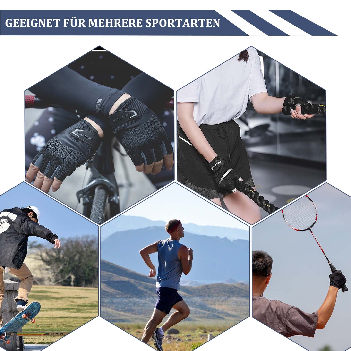 Cykelhandskar för kvinnor och män, cykelhandskar med halva fingrarna ROCKBROS