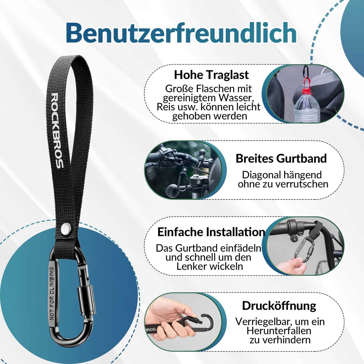 Multifunktionell cykelkarbinhake med slitstarkt band ROCKBROS