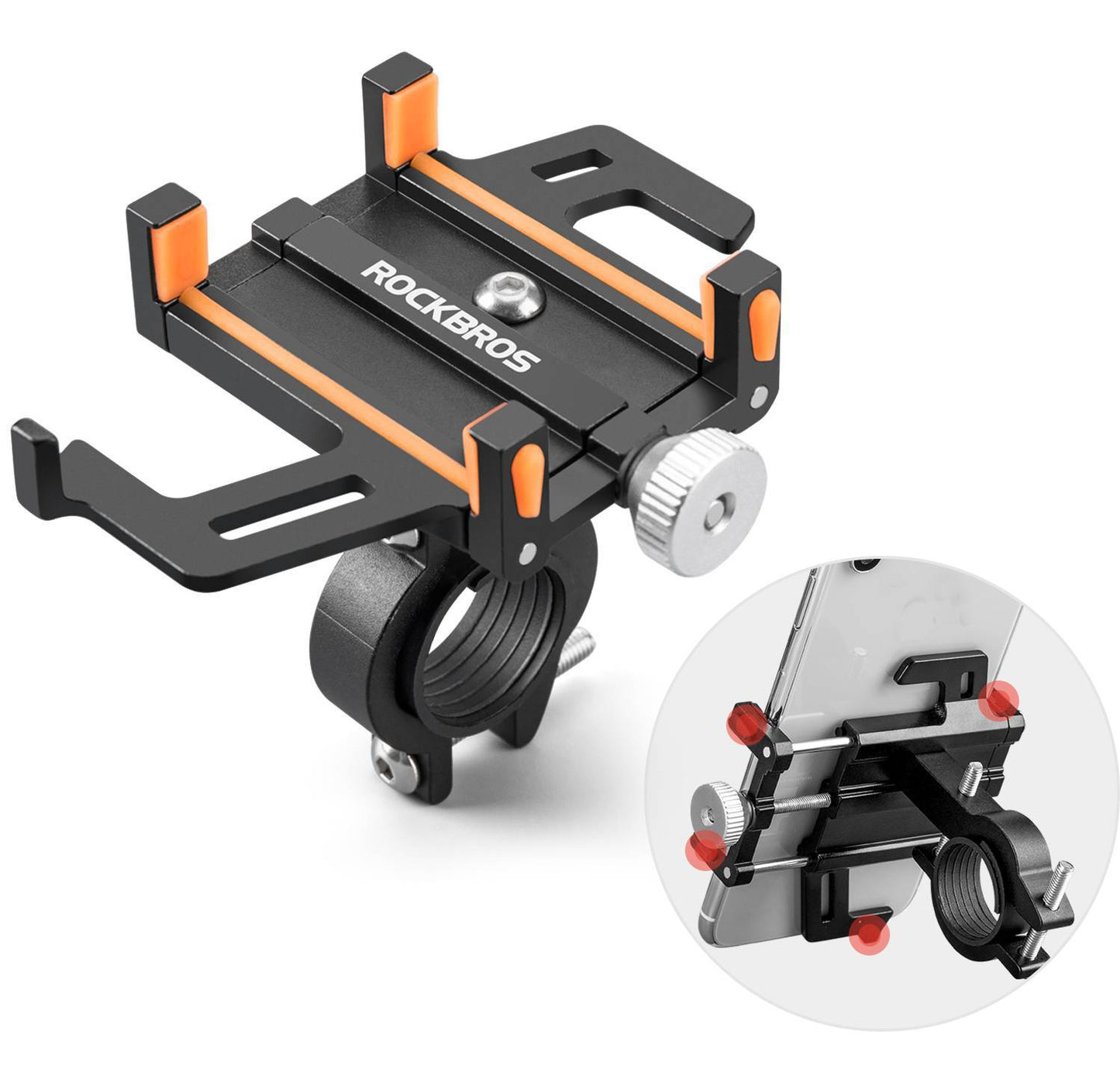 Cykel-/motorcykeltelefonhållare med 360° rotationsklämma ROCKBROS