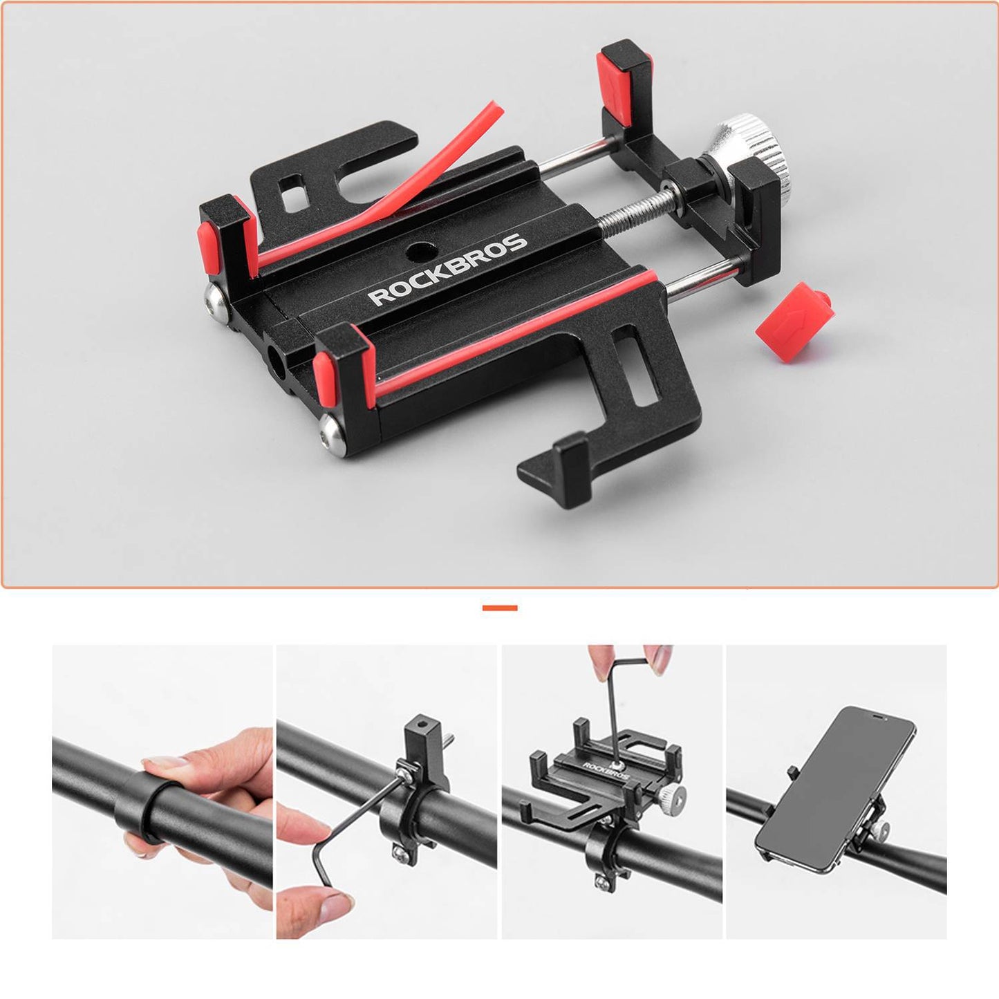 Cykel-/motorcykeltelefonhållare med 360° rotationsklämma ROCKBROS