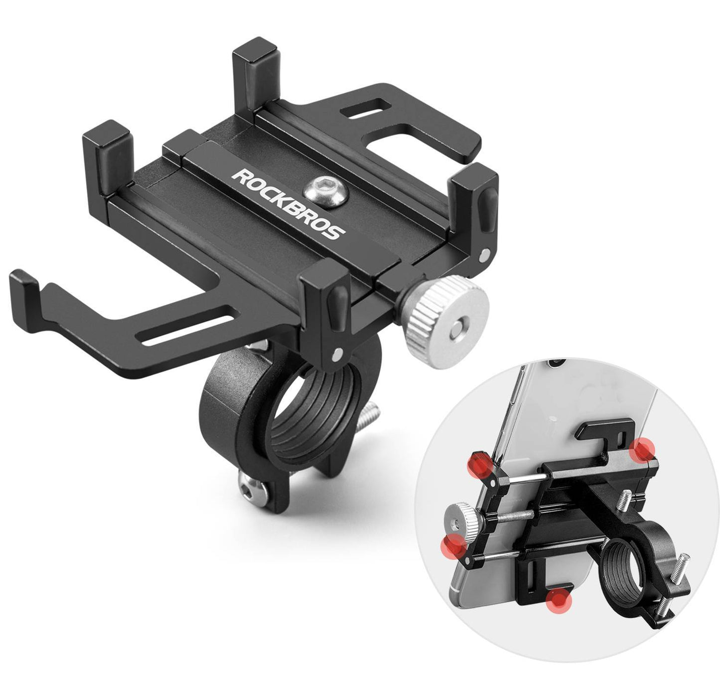 Cykel-/motorcykeltelefonhållare med 360° rotationsklämma ROCKBROS