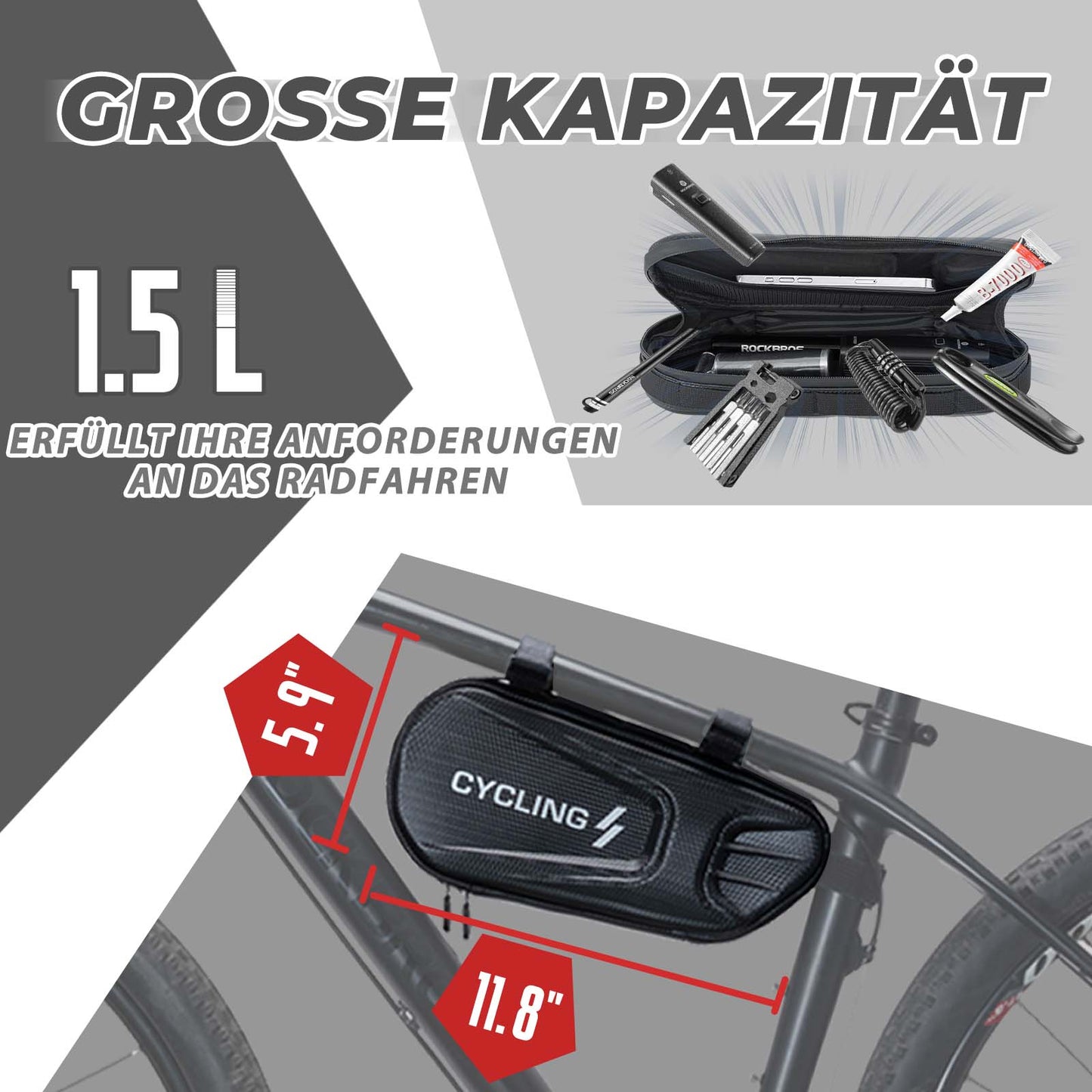Cykelramväska 1,5L triangulär väska vattentät cykelväska ROCKBROS