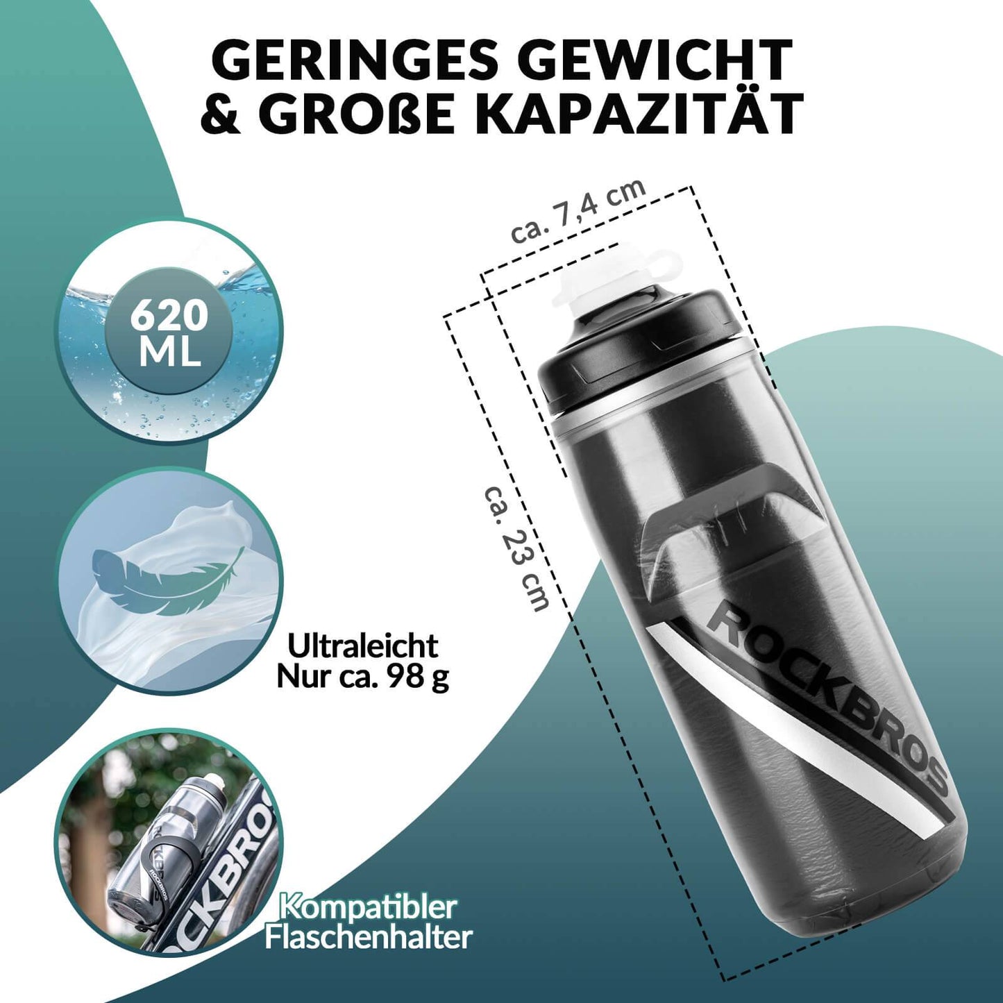 620 ml cykelflaska, sportflaska med 5 timmars kylfunktion, ROCKBROS