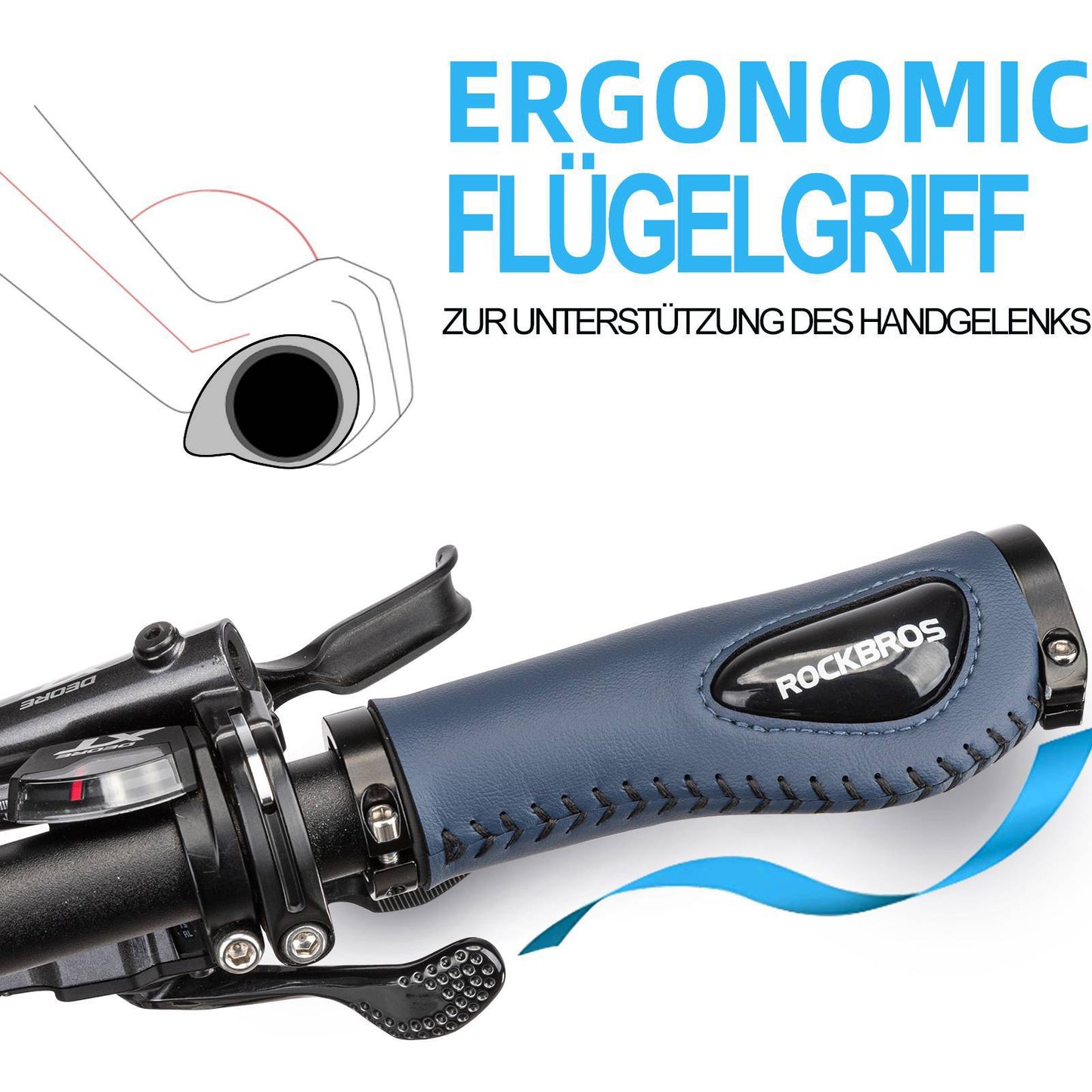 Cykelhandtag i läder för styren med en diameter på 22,2 mm, ROCKBROS