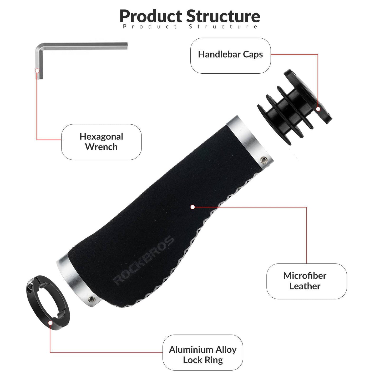 Cykelhandtag i läder för styren med en diameter på 22,2 mm, ROCKBROS