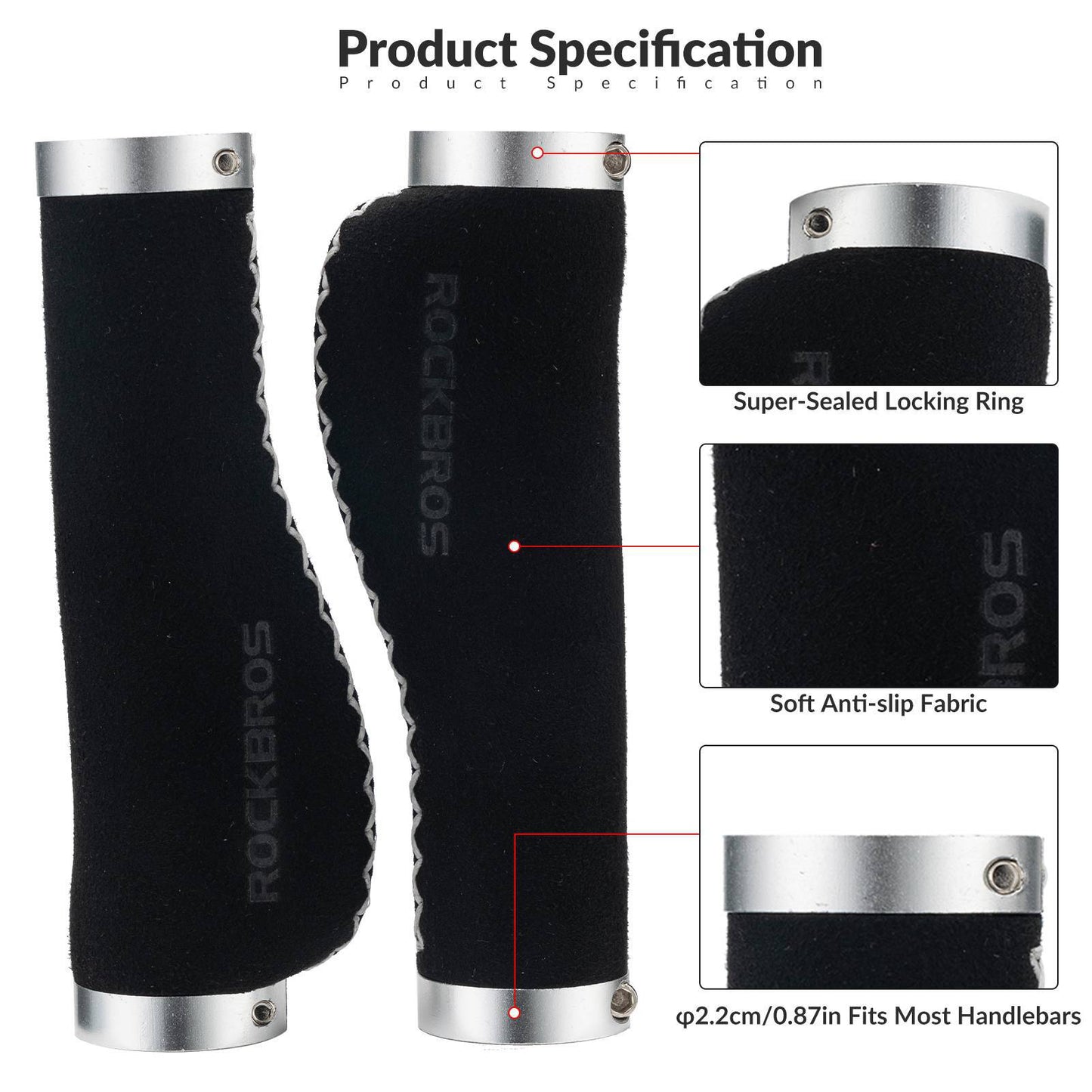 Cykelhandtag i läder för styren med en diameter på 22,2 mm, ROCKBROS