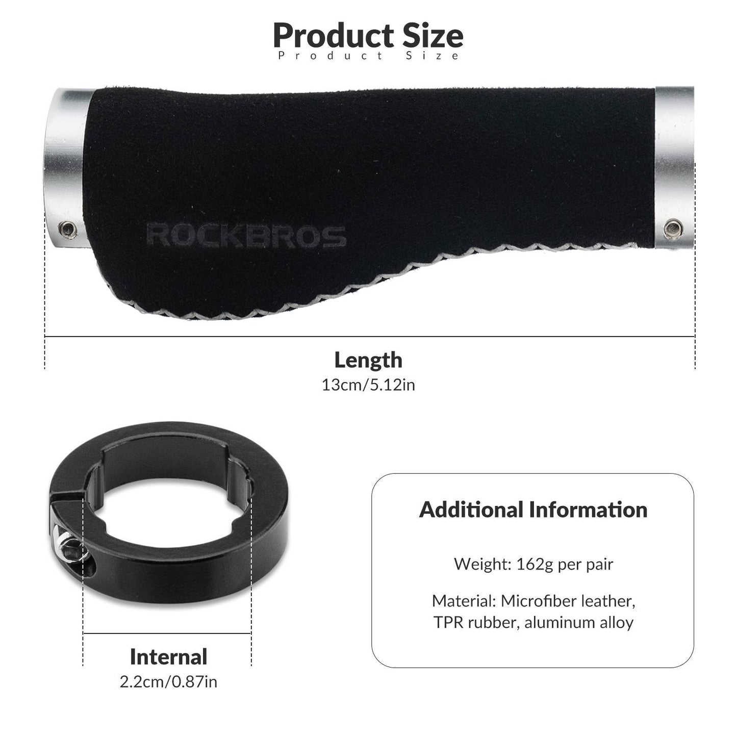 Cykelhandtag i läder för styren med en diameter på 22,2 mm, ROCKBROS