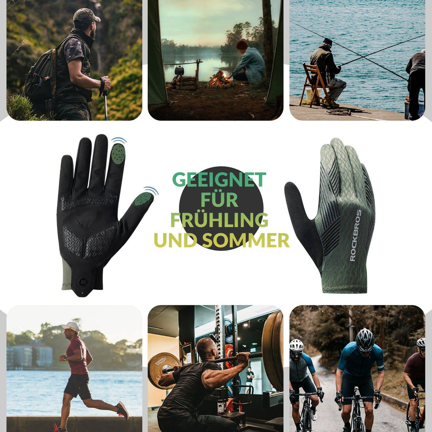 Tunna cykelhandskar med pekskärm och halkfria mönster för kvinnor/män ROCKBROS