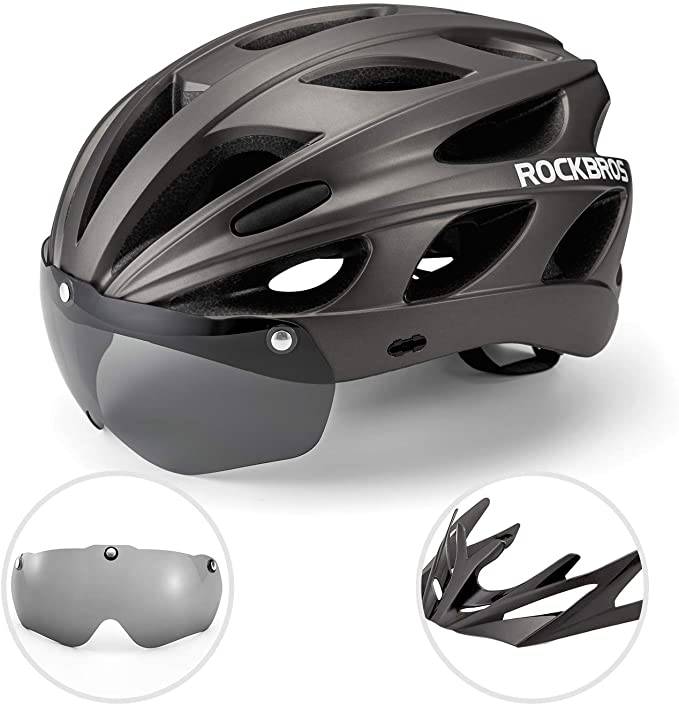 ROCKBROS Cykelhjälm med integrerade avtagbara magnetglasögon & visir
